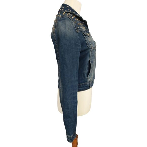 Y2K Lolita Fitted Jean Denim Jacket S Western Metal Biker Punk Grunge Stretch - Picture 11 of 16